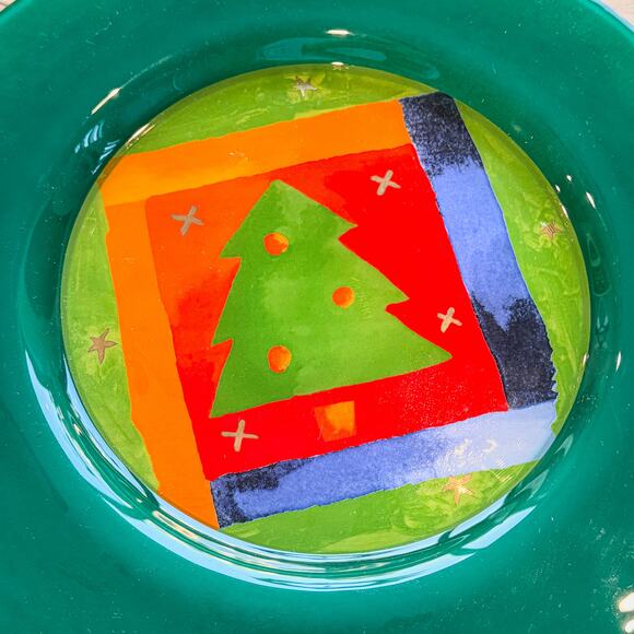 Crate & Barrel, Dibbern Germany-Christmas Tree Glass Lg Plate/Platter-13"- #4 - Picture 4 of 7